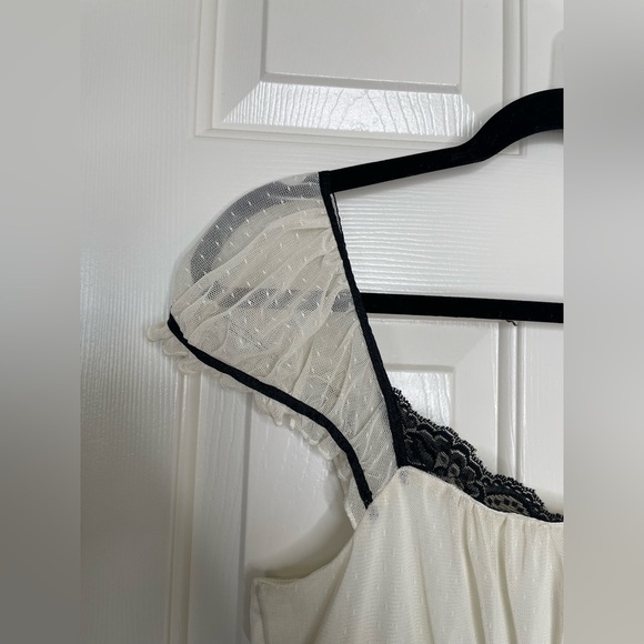 Vintage empire waist sheer cap sleeve cream & black lace Victorian Y2K dress | L - Picture 3 of 16